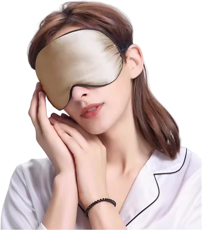 100% Mulberry Silk Sleep Mask for Women/Men Airplane Travel, Pure 22 Momme Silk Eye Mask Blackout for Sleeping, Ajustable, Luxury, Anti Wrinkle, Anti Aging Silk Blindfold, Made in USA (Taupe)