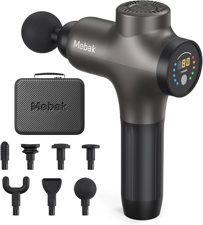 Mebak 3 Massage Gun, Massage Gun Deep Tissue for Athletes, Professional Muscle Percussion Massager, Massager for Shoulder Leg Back Body Pain Relief, Quiet Portable Sport Tool, Gifts for Him