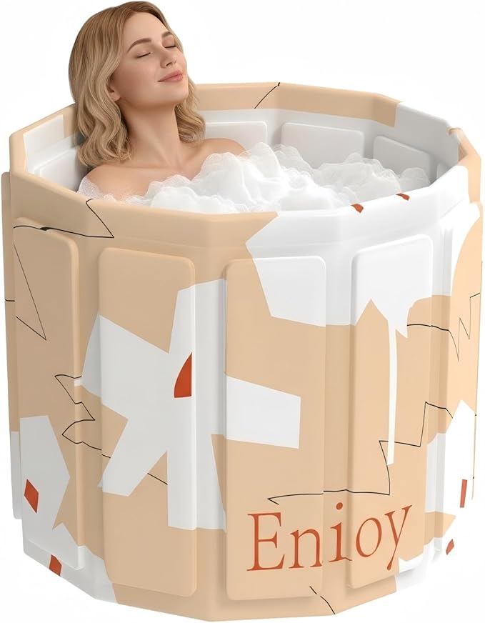 Portable Bath Tub for Adult, Foldable Soaking Bathtub for Hot SPA&Ice Bath, Foldable Small Bathtub Collapsible Tub for Bathing, 6-layer Insulated portable tub, Space-Saving (yellow 25.9X27.5 IN)