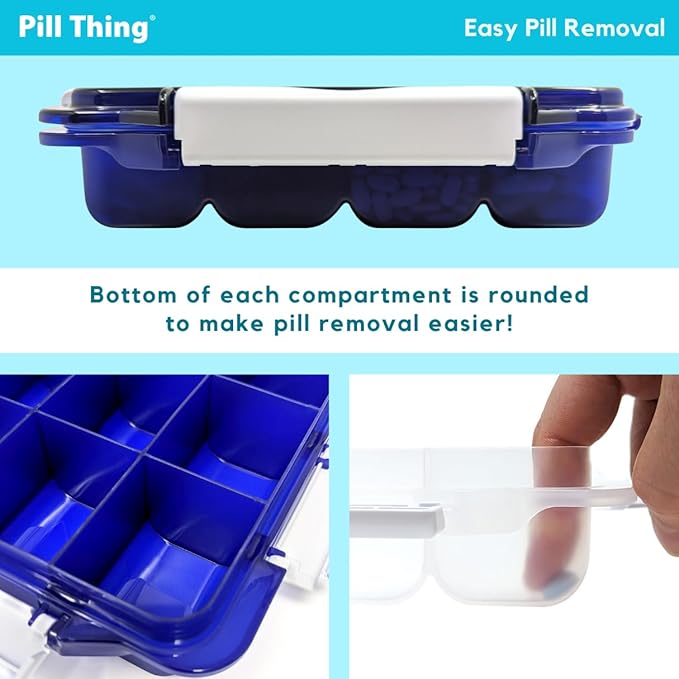 20 Compartment UV Protected Large Cobalt Blue Pill Case with Airtight Seal, Spill Proof, Silicone Gasket Waterproof Med Box with Medication Map, Medical Alert Card (Blue 2 Pack)