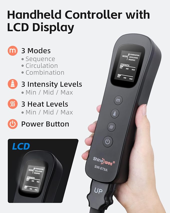 SHINE WELL Leg Massager with Heat and Compression for Circulation and Pain Relief, Full Foot & Leg Air Compression Machine for Athletes, Sequential Compression Boots Device for Post Workout Recovery