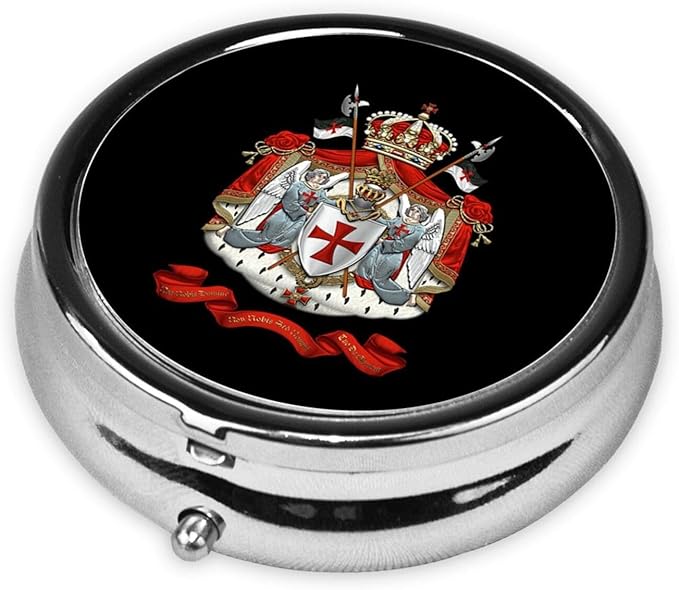Knights Templar Coat of Arms Flag Round Pill Box Streamline Daily Medication Routine