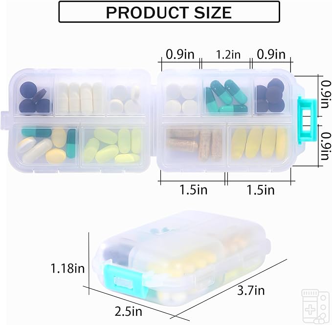 Travel Pill Organizer Portable Pocket Pill Case Small Pill Box for Purse Medicine Organizer Have 10 Compartments Storage Vitamin Fish Oil by INVODA (1PCS White+Lables)