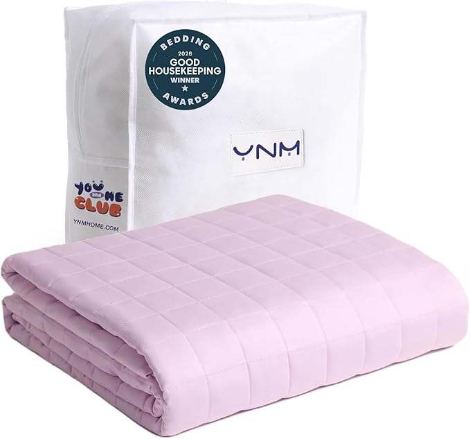 YnM Exclusive Weighted Blanket, Organic Long Stapled Cotton with Glass Beads, Bed Blanket for One Person of 190lbs, Ideal for Queen/King Bed (60x80 Inches, 20 Pounds, Lavender)