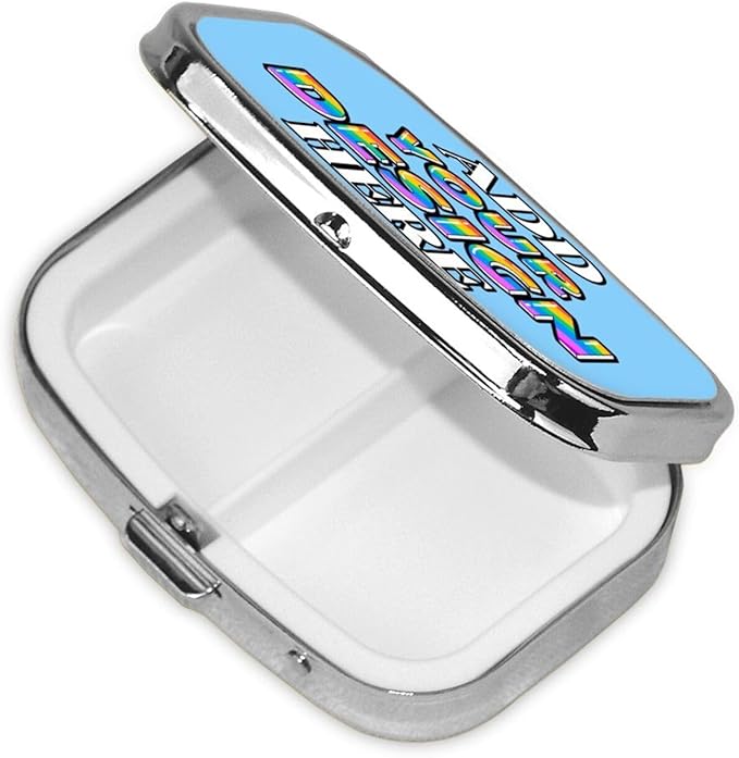 Custom Pill Box, Medicine Pill Organizer Case Container Travel Pill Holder Vitamin for Purse Med Wallet Portable Mini Pastillero Square, Light Sky Blue, Personalized Gifts