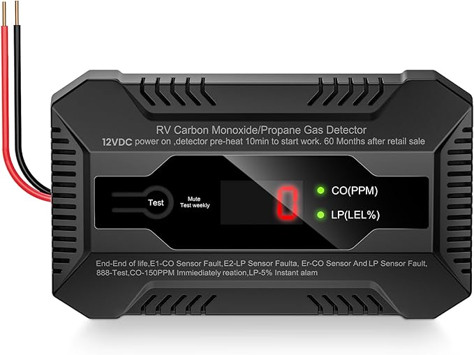 RV Carbon Monoxide & Propane Gas Detector, Dual LP/CO Gas Alarm with Separate LCD Indicator Lights, 85dB Loud Alarm, Carbon Monoxide Propane Gas Leak Detector for RV and Home Use-12V DC
