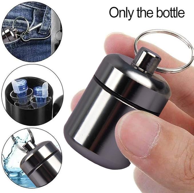 Pill Keychain Holder - Small Pills Box Waterproof Pill Fob Organizer Portable Ring Holder Keychain for Purse(Grey 2PCS)