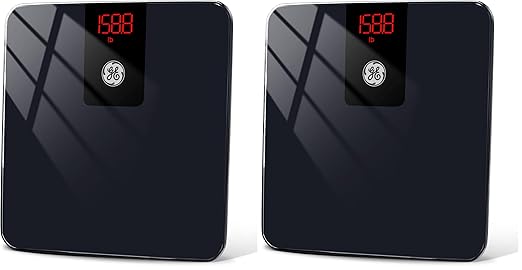 GE Digital Bathroom Scale for Weight, Smart Bluetooth Body Weight and BMI, Electronic Black Weighing Scale for Bath Home, Accurate 400lb Capacity (Pack of 2)