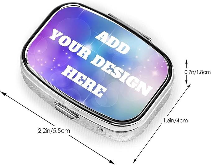 Custom Personalized Pill Case Storage for Pocket, Purse and Travel, Create Your Own Three Compartment Pill Box, Square Size 2 Inch