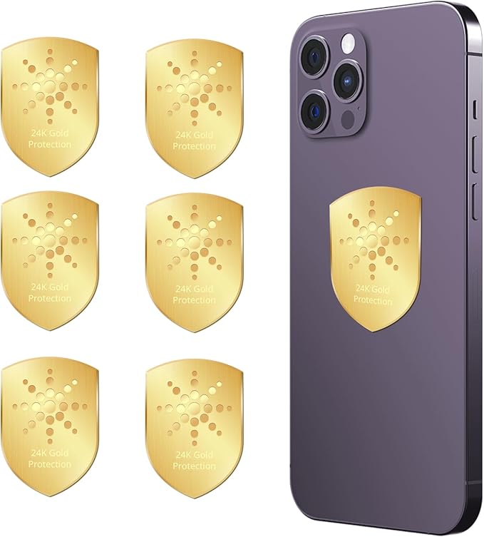 Phone Protection Sticker,Works for Smart Phones & Cell, Laptops, Tablets,TV, WiFi Router,Monitors - Suitable for All E-Devices-6 Pcs, Shield, Gold