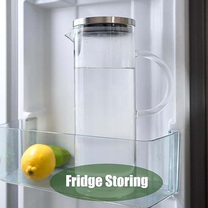 Karafu Pitcher, Glass Pitcher with Handle and Lid, 50 Oz Handmade Water Jug for Hot/Cold Water, Ice Lemon Tea and Juice Beverage