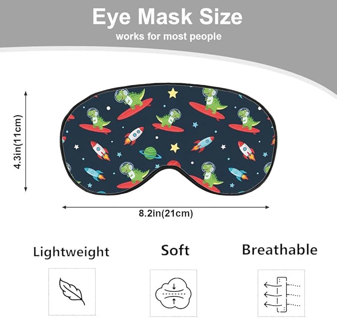 Astronaut Dinosaur Sleep Eye Mask Eye Cover Rex Tyrannosaurus Space Surf Funny Animal Silk Eye Mask for Sleeping with Adjustable Strap for Travel Nap Shift Work Office