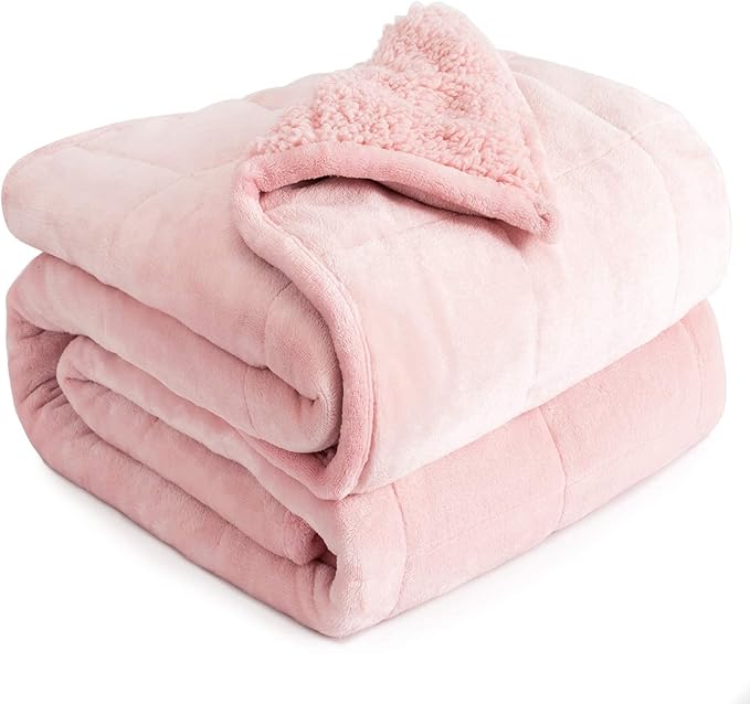 Cottonblue Weighted Blanket 10 lbs Twin Size, Fuzzy Soft Sherpa Fleece Weighted Throw Blankets for Adults Calming and Relax, Cozy Flannel Heavy Blanketwiht Glass Beads for Sofa Bed 48x72 in, Pink