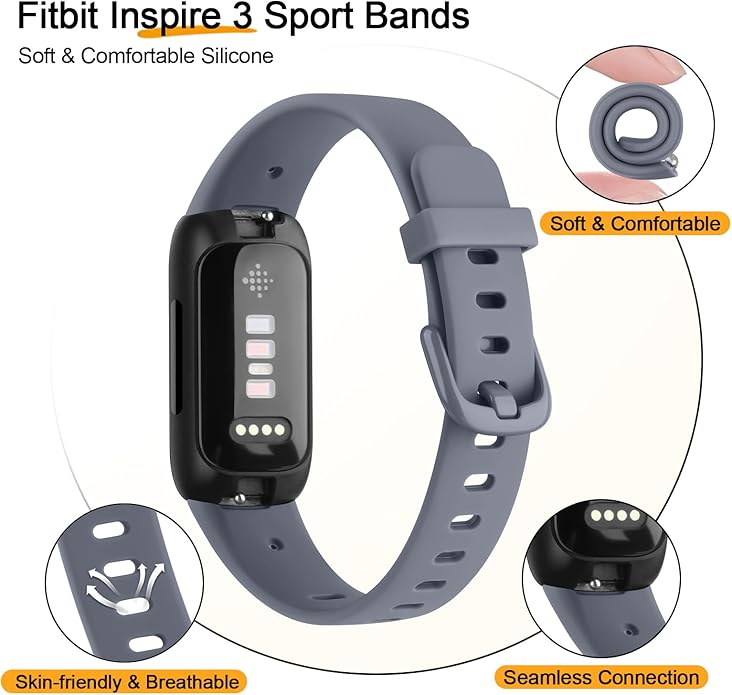 6-Pack Bands for Fitbit Inspire 3 Bands for Women Men, Soft Silicone Adjustable Wristband Replacement Straps Compatible with Fitbit Inspire 3 Fitness Tracker