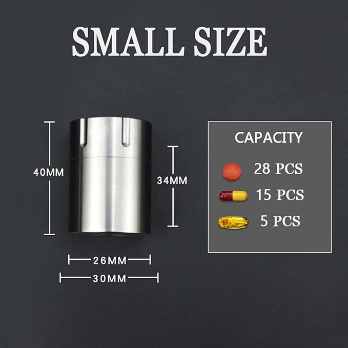 Waterproof Pill Bottle Titanium, Travel Pill Container Medication Organizer, Portable Daily Pill Case, Compact Pill Box for Purse Pocket Handbag, Bpa Free Outdoor EDC Small Pill Holder