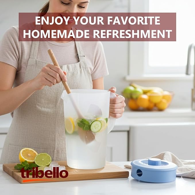 Tribello 1 Gallon Pitcher with Lid, Clear Plastic Water Pitcher with 3-Way Lid, Freezer/Dishwasher Safe, and BPA Free (1 Gallon)