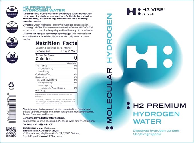 Hydrogen Water (20 Pack) H2 Vibe Style. Premium Natural Hydrogen Infused Water. Boosts Health, Longetivity, Recovery, and Performance
