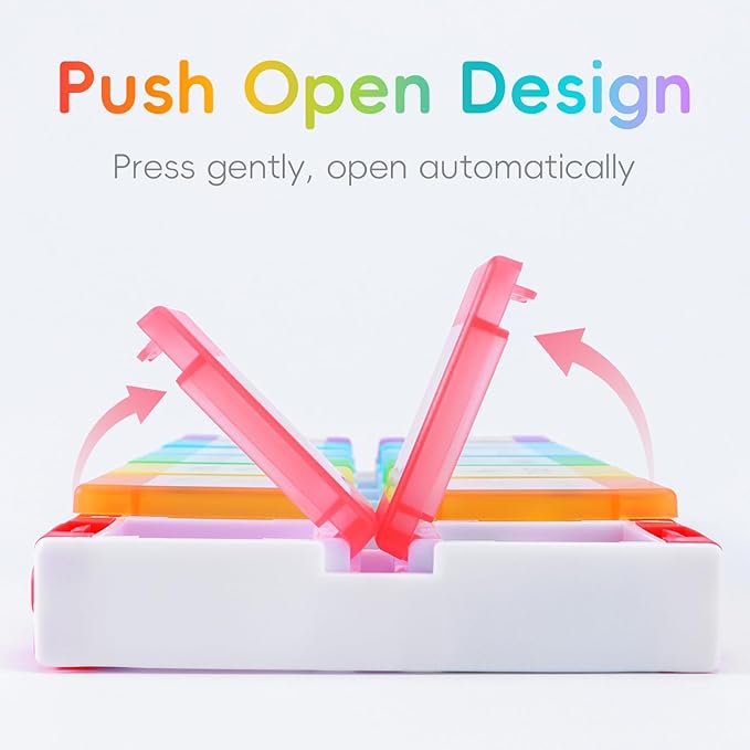 Weekly Pill Organizer, 7 Day AM PM, Push Button Design, Rainbow Colors, BPA-Free Medicine Container for Vitamins, Fish Oil, Supplements