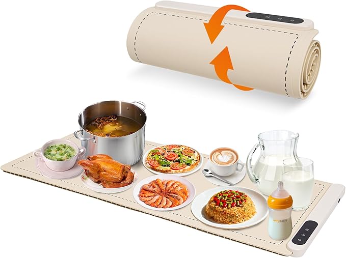 Food Warming Mat Extra Large 36x16 Inch 580W Waterproof Heating Pad, 6-Temperature Levels & 6-Hour Timer, Buffet Warmer for Chafing Dishes, Parties, Catering, Countertop Use (Beige)