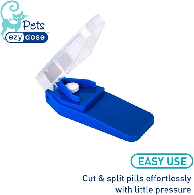 Ezy Dose Pet Pill Cutter with Safety Shield for Cats, Daily Usage, Safely Cut Pills, Vitamins and Tablets, Accurate and Easy Cutting, Great for Hiding Medication in Treats, Blue, BPA Free