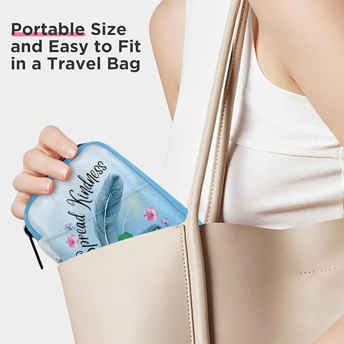 Blue Feather Flower Pill Case Travel Pill Organizer Weekly 7 Day Portable with Zipper Medicine Box Pill Case for Vitamins, Birth Control,Fish Oils,Medication, Supplements