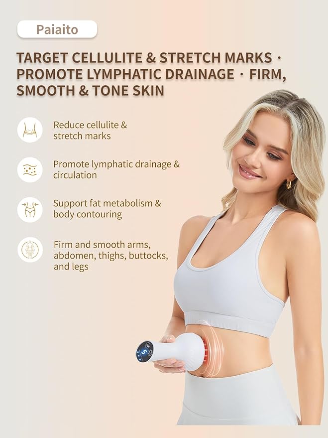 Lymphatic Drainage Massager & Anti Cellulite Massage Tool, Helps Reduce Stretch Marks & Cellulite, for Legs, Arms & Belly, Body Sculpting Machine with Microcurrent, Light, Heat & Vibration