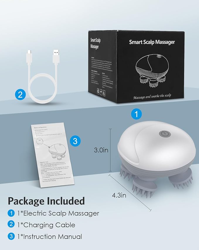 AMIR Upgraded Electric Scalp Massager, Portable Head Massager with Kneading 96 Massage Nodes, Handheld Head Scratcher Massager for Stress Relax and Pain Relief, Ideal Valentine‘s Day Gift for Her/Him