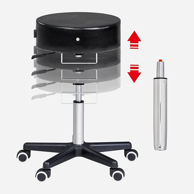 Master Massage Glider Ergonomic Round Swivel Adjustable Rolling Hydraulic Stool Barber Dental Chair in Black for Therapist, Clinic, Tattoo, Spas, Facial, Beauty, Lash, Salons, Home, Studio, Office