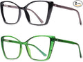 2 Pack Blue Light Blocking Glasses for Women, Oversized Trendy Cat Eye Computer Gaming Glasses Anti Glare & UV Glare RF6204 (Black + Basil Green Cateye Frame)