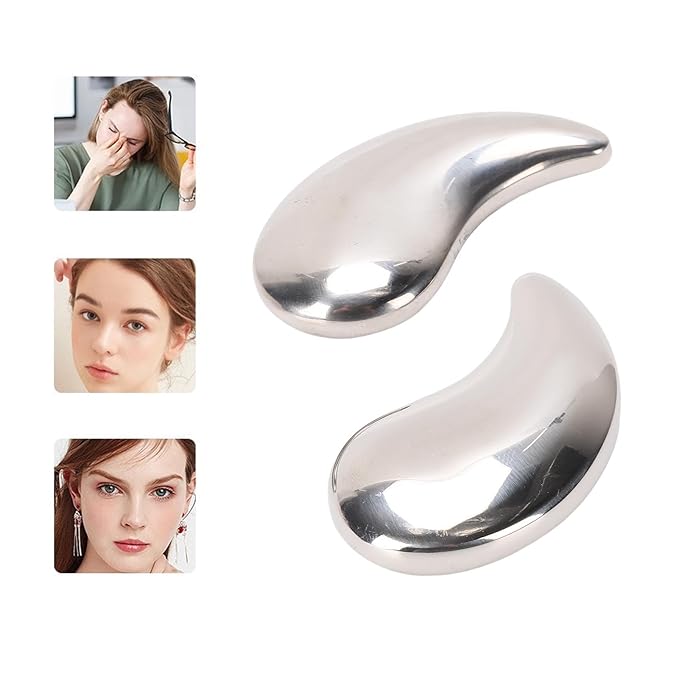 Ymiko 304 Stainless Steel Eye Moon Shaped Unbreakable Under Eye Cooling Packs for Cold Hot Compress Reusable Eye Ice Pack for Puffy Eyes and Relaxation Skincare Essential