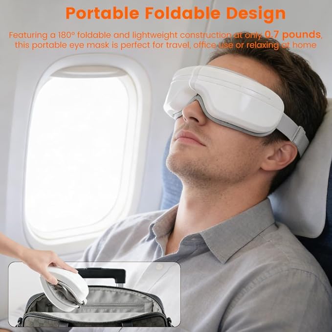 Rejuvenating Heated Eye Massager with 5 Modes, Portable & Foldable Sleep Mask for Migraine Relief and Strain Reduction, Bluetooth-Enabled Eye Massager for Relaxation, Ideal Gift for Parents