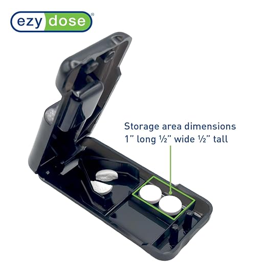 EZY DOSE Pill Cutter and Splitter with Dispenser, Safely Cuts Large, Small and Tiny Pills, Vitamins, Tablets in Half, Accurate and Easy Cutting, Stainless Steel Blade, Travel Sized, Black, BPA Free