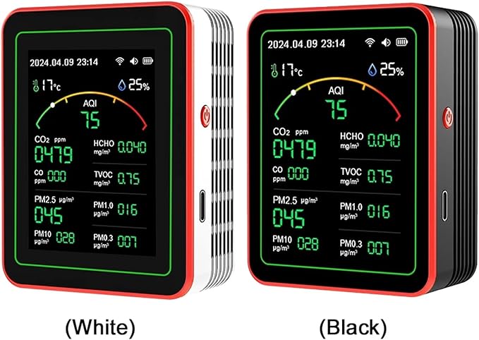 Tuya WiFi 15 in 1 Indoor Air Quality Monitor TFT Display Portable AQI PM0.3 PM1.0 PM2.5 PM10 Tester Temperature Humidity Meter(White)