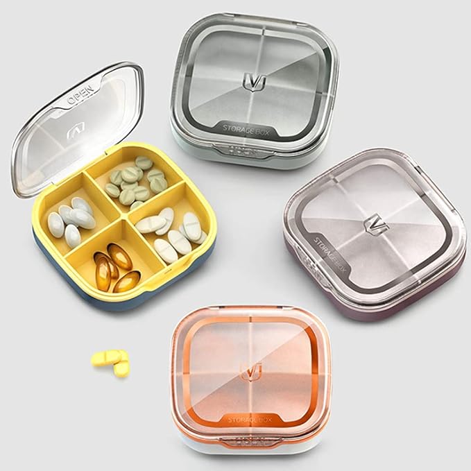 Pill Case Compartment Portable Pill Organizer Divided Vitamin Box Medicine Holder for Daily and Travel Use-4 Compartments-Grass Green