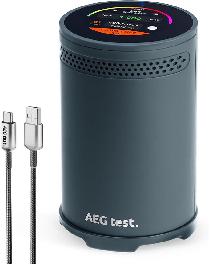 HOUND-3699 Radon Detector, 10-Minute Measurement Updates, Touchscreen Color Display, Audible & Visual Alarm, AEGTEST Long-Term Radon Concentration Monitoring for Home - Blue