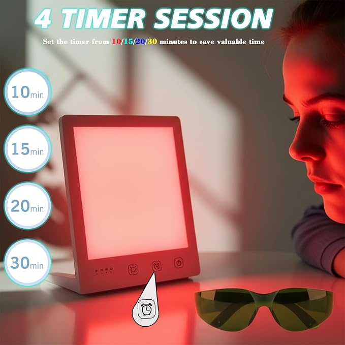 Red LED Light Therapy Lamp for Face, 5-Color Facial Beauty Device with 630nm & 850nm Near Infrared Red Light Therapy for Desk with Adjustable Stand, Timer and Protective Glasses, Home and Travel Use