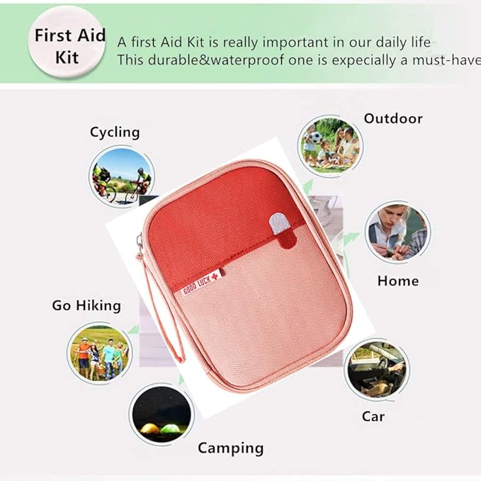 First Aid Kit Bag Empty Travel Medication Pouch Mini Zippered Oxford Medical Survival Kit Carrier Handy Medicine Pills Drugs Package Organizer with 3 Pocket+1 Main Holder-5.5x4.3x0.8Inch(Pink-S)