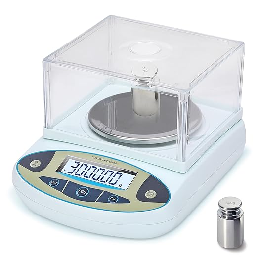 Lab Scale 3000gx0.01g,0.01g Accuracy High Precision 13 Unit Digital Analytical Balance, Electronic Laboratory Precision Gram Scale,Digital Scale with Windshield(with 500g Calibration Weight)
