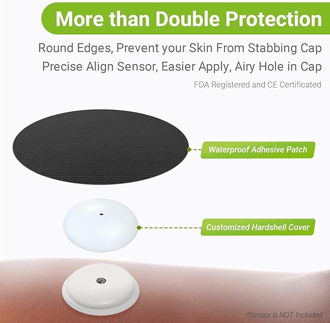 Libre 2 Sensor Covers Waterproof- Adhesive Patches for Freestyle Libre Sensors (40PCS), 2 Hardshell Cover, Sweatproof, Breathable Latex-Free and Hypoallergenic Black