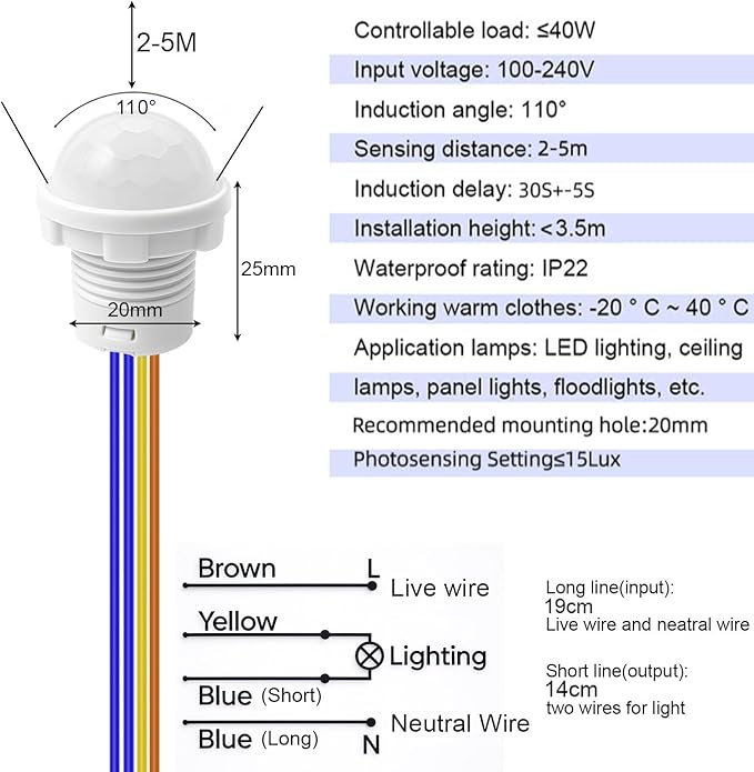 4pcs Motion Sensor Light Switch, PIR Infrared Sensor, 30S Time Delay, Smart Detection for LED, Bulb and Other Existing Light, Ceiling & Wall Mount, Automatic Light Control, 100-240V/40W