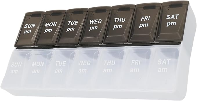 7 Day Weekly Pill AM PM Organizer, ShysTech Large Pill Case Pill Box for Pills/Vitamin/Supplements/Medication (Black/White)
