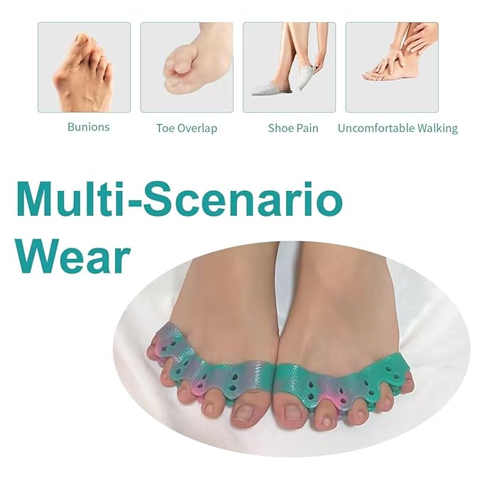 Weiuah 4-Pack Toe Separators & Toe Spacers -Bunion Corrector, Overlapping Toes corrector, Hammer Toe, Relieves Foot Pain, Restores Natural Toe Alignment Unisex,Regular Size (Green & Pink)
