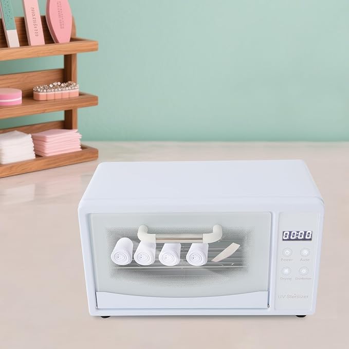 Sterilizer for Nail Tools, 10L Multifunctional Nail Tool Cleaning Machine, Nail Tool Sterilizer with 167℉ Hot Air, Adjustable Tiers, LED Display, For Hair, Salon, Spa, Nail, Salon (White)