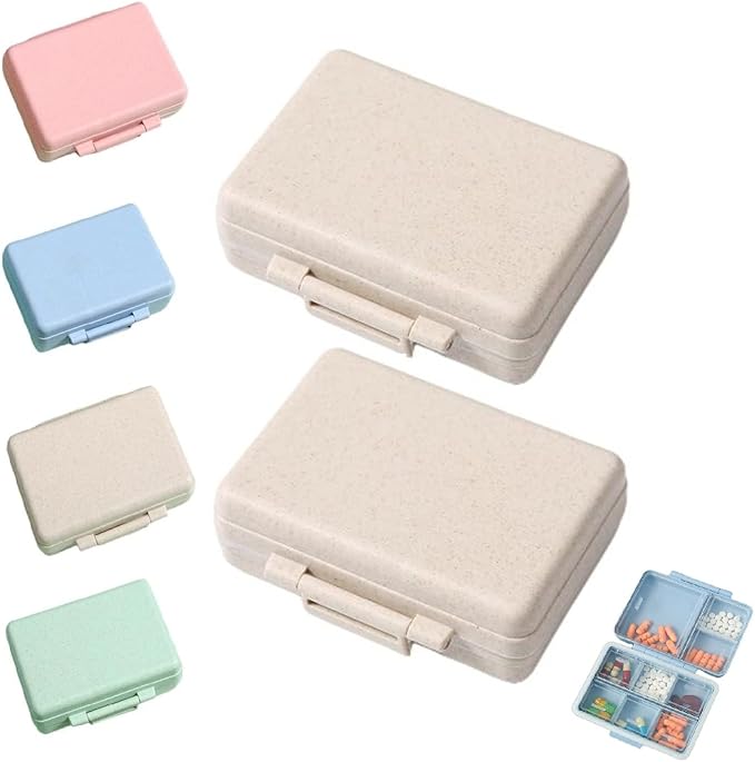 2023 New Daily Pill Organizer, 9 Compartments Portable Sealed Pill Box, Travel Pill Organizer, Waterproof Design Pill Box for Wallet Pocket to Hold Vitamins, Cod Liver Oil & Medications (F-2PC-Beige)