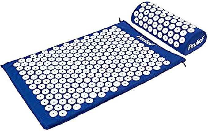 Aculief - Acupressure Mat and Pillow - Massage Mat Set - Stress and Pain Relief and Relaxation for Total Body Use - at Home and On-The-Go Use - 7000 Acupressure Points (Dark Blue)