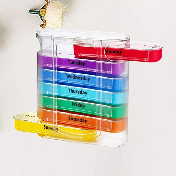 Organizer 4 Times a Day Stackable Medication Fish Oil Storage for Travel HOM 28 Compartments