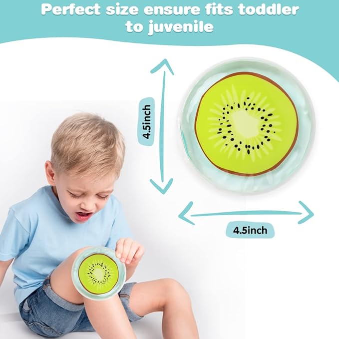 Hilph Kid Ice Packs, Reusable Boo Boo Ice Packs for Kids & Toddlers & Baby Injuries, Hot Cold Compress for Body Pain Relief, Bumps & Bruises, Toothache, Fever, 4.5 Inch, 3 Packs, Fruit