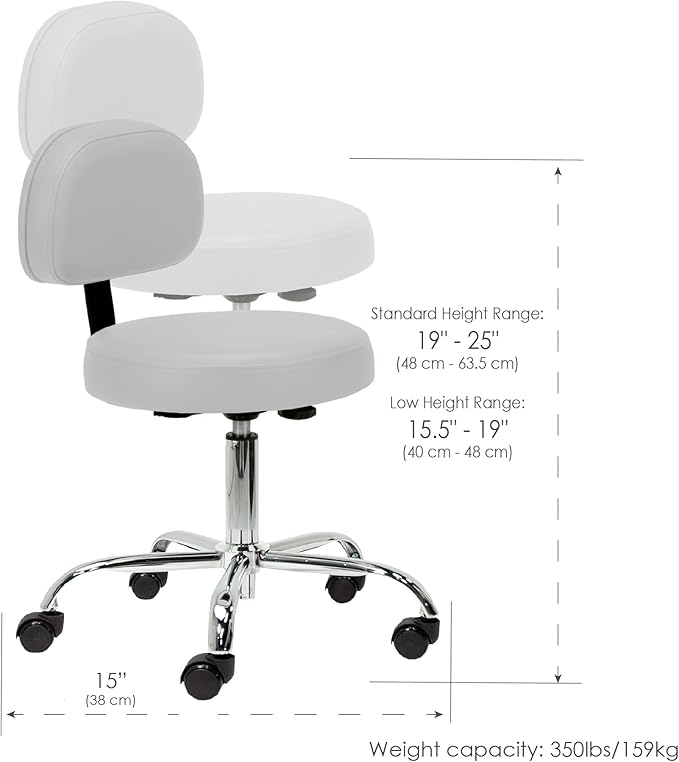 EARTHLITE Pneumatic Massage Salon Drafting Stool - No Leaking (vs. Hydraulic), Adjustable, Rolling, CFC-Free / Medical Spa Facial Chair