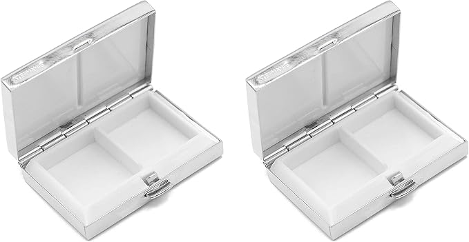 Stephanie Imports Set of 2 Rectangular-Shaped Pocket Purse Pill Box & Organizer With Dual Compartments (Silver Black Gemstone)