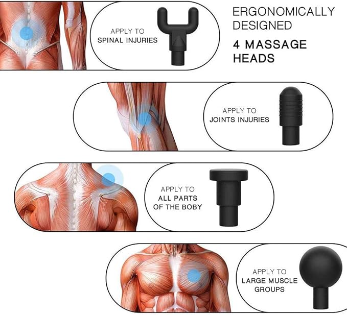 Hand held Electric Quiet Muscle Massage Gun deep Relaxation Massage Body Four Kinds of Massage Head Cordless Percussion Massager Relieve Muscle Pain and Tension (Red)